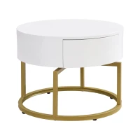Round Nesting Marble Coffee Table with Storage Drawers, High Gloss Tabletops, Golden Metal Frame, 70x70x45 cm/50x50x38.5 cm, White(m-14)