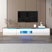 High Gloss Modern TV Stand with LED Lights, Versatile Mounting Options, 180x35x30 cm, White(m-1)
