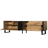 Wood TV Stand with Storage Compartments, and Grain Finish, 180x50x38 cm, Natural(m-12)