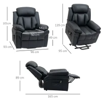 HOMCOM Fauteuil de Relaxation électrique Fauteuil releveur inclinable avec Repose-Pied Ajustable revêtement synthétique Noir(m-3)