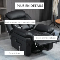 HOMCOM Fauteuil de Relaxation électrique Fauteuil releveur inclinable avec Repose-Pied Ajustable revêtement synthétique Noir(m-6)