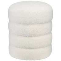 HOMCOM Taboret, Okrągły, Teddy Fleece, Stalowa Rama, do 120kg, Φ40x45H cm, Kremowy(m-10)