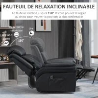 HOMCOM Fauteuil de Relaxation électrique Fauteuil releveur inclinable avec Repose-Pied Ajustable revêtement synthétique Noir(m-5)