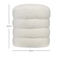 HOMCOM Taboret, Okrągły, Teddy Fleece, Stalowa Rama, do 120kg, Φ40x45H cm, Kremowy(m-3)