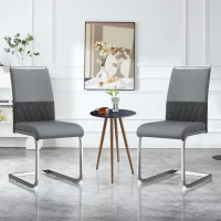 Set aus 2 modernen und ergonomischen Esszimmerstühlen mit hoher Rückenlehne aus Kunstleder und Stoff in Leinenoptik, Grau(m-2)