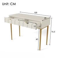 Anrichte, Kosmetiktisch mit 2 Schubladen, Metallrahmen, 100x76,5x45 cm, Cremeweiß(m-3)