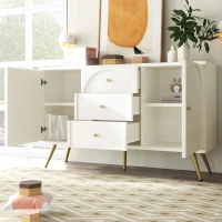 Crédence Élégante avec 2 Portes et 3 Tiroirs, Étagère Réglable, Meuble de Rangement pour Chambre à Coucher, Blanc Crème(m-5)