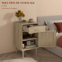 Lot de 2 tables de chevet avec placard et étagère porte rotin tissé 1 tiroir design bohème - 40 x 40 x 68,5 cm naturel(m-5)