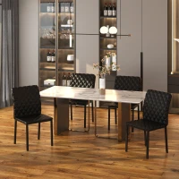 HOMCOM Modern Dining Chairs Upholstered Faux Leather Accent Chairs with Metal Legs for Kitchen, Set of 4, Black(m-10)