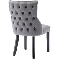 Set aus 6 gepolsterten Esszimmerstühlen mit Knopfheftung und Metallnieten, Samtoptik, Grau(m-10)