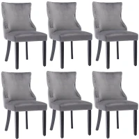 Set aus 6 gepolsterten Esszimmerstühlen mit Knopfheftung und Metallnieten, Samtoptik, Grau(m-1)
