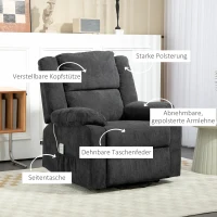 HOMCOM Fotel relaksacyjny z funkcją wstawania, regulowana poduszka głowy, składane oparcie, wyściełane podłokietniki, Czarny(m-9)