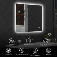 HOMCOM Oglindă de Baie LED cu Ramă, Anti-Abur, 3 Temperaturi de Culoare și Memorie, 80x60x4 cm, Transparent(m-8)
