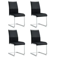 Ensemble de 4 modernes Chaises de salle à manger avec plus haut dossier Fabriqué en PU et lin, Design ergonomique et protecteur pieds, Noirs(m-2)