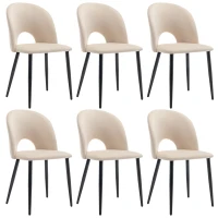 Set aus 6 gepolsterten Esszimmerstühlen in Samtoptik, Rückenlehne mit Diamantmuster, Metallrahmen, Beige(m-1)