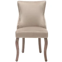 Set aus 4 gepolsterten Esszimmerstühlen mit Knopfheftung und Metallnieten, Samtoptik, Beige(m-7)