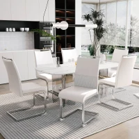 Set aus 6 modernen und ergonomischen Esszimmerstühlen mit hoher Rückenlehne aus Kunstleder und Stoff in Leinenoptik, Weiß(m-2)