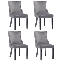 Ensemble de 4 rembourrés Chaises de salle à manger hors de velours avec bouton matelassé, Gris