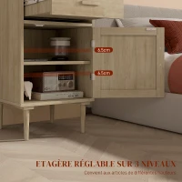 Lot de 2 tables de chevet avec placard et étagère porte rotin tissé 1 tiroir design bohème - 40 x 40 x 68,5 cm naturel(m-6)