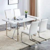 Set aus 4 modernen und ergonomischen Esszimmerstühlen mit hoher Rückenlehne aus Kunstleder und Stoff in Leinenoptik, Weiß(m-2)