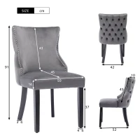 Set aus 6 gepolsterten Esszimmerstühlen mit Knopfheftung und Metallnieten, Samtoptik, Grau(m-3)