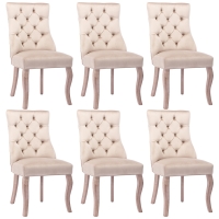 Ensemble de 6 rembourrés Chaises de salle à manger hors de velours avec plus haut Dossier et capiton à boutons, Beige