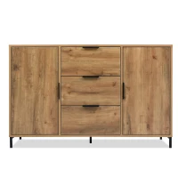 Anrichte mit 2 Türen und 3 Schubladen, Sideboard Highboard für Schlafzimmer & alle Wohnräume, 120x40x76 cm, Eichenoptik(m-2)