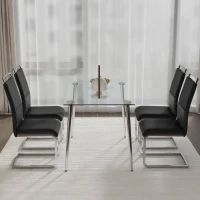 Set aus 4 modernen und ergonomischen Esszimmerstühlen mit hoher Rückenlehne aus Kunstleder und Stoff in Leinenoptik, Schwarz(m-5)