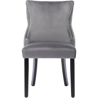Set aus 6 gepolsterten Esszimmerstühlen mit Knopfheftung und Metallnieten, Samtoptik, Grau(m-6)
