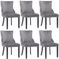 Ensemble de 6 rembourrés Chaises de salle à manger avec bouton matelassé, Gris