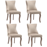 Ensemble de 4 rembourrés Chaises de salle à manger hors de velours avec Détails boutons et rivets métalliques, Beige