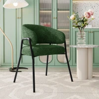 Chaise de Salle à Manger Moderne en tissu de sherpa avec Accoudoirs et Dossier Ergonomique, Pieds en Métal, rembourré Chaises, Vert foncé(m-1)
