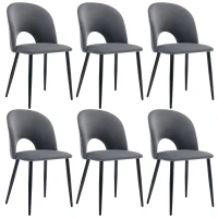 Set aus 6 gepolsterten Esszimmerstühlen in Samtoptik, Rückenlehne mit Diamantmuster, Metallrahmen, Grau(m-1)