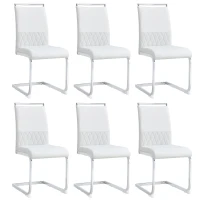 Set aus 6 modernen und ergonomischen Esszimmerstühlen mit hoher Rückenlehne aus Kunstleder und Stoff in Leinenoptik, Weiß(m-1)