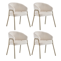Ensemble de 4 modernes et confortables Chaises de salle à manger en tissu de sherpa avec doré Pieds, Blanc