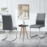 Set aus 4 modernen und ergonomischen Esszimmerstühlen mit hoher Rückenlehne aus Kunstleder und Stoff in Leinenoptik, Grau(m-4)