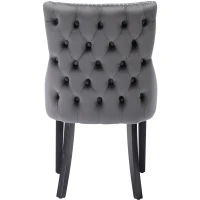 Set aus 6 gepolsterten Esszimmerstühlen mit Knopfheftung und Metallnieten, Samtoptik, Grau(m-7)
