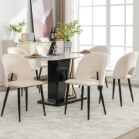 Set aus 6 gepolsterten Esszimmerstühlen in Samtoptik, Rückenlehne mit Diamantmuster, Metallrahmen, Beige(m-4)