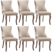 Ensemble de 6 rembourrés Chaises de salle à manger hors de velours avec Détails boutons et rivets métalliques, Beige