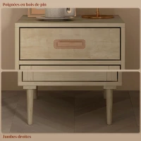 Lot de 2 tables de chevet avec placard et étagère porte rotin tissé 1 tiroir design bohème - 40 x 40 x 68,5 cm naturel(m-7)