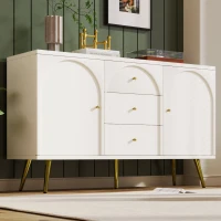 Crédence Élégante avec 2 Portes et 3 Tiroirs, Étagère Réglable, Meuble de Rangement pour Chambre à Coucher, Blanc Crème(m-4)
