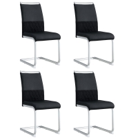 4-delige eetkamerstoelen, modern ergonomisch design met hoge rugleuning en comfortabele gebogen zitting, gestoffeerd met kunstleer en linnenlook stof, 7 cm schuimvulling en metalen frame met kunststof vloerbeschermers, 42x45x95 cm, zwart
