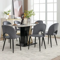 Set aus 6 gepolsterten Esszimmerstühlen in Samtoptik, Rückenlehne mit Diamantmuster, Metallrahmen, Grau(m-4)