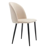 Set aus 2 gepolsterten Esszimmerstühlen in Samtoptik, Rückenlehne mit Diamantmuster, Metallrahmen, Beige(m-7)