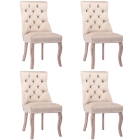 Ensemble de 4 Rembourrés Chaises de salle à manger hors de velours avec plus haut Dossier et capiton à boutons, Beige