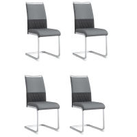 4-delige set eettafelstoelen, modern en ergonomisch met hoge rugleuning, kunstleer en linnenlook stof op metalen frame, 7 cm schuimzitting, kunststof beschermvoetjes, water- en vuilafstotend, 42X45X95 cm, grijs
