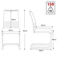 Set aus 6 modernen und ergonomischen Esszimmerstühlen mit hoher Rückenlehne aus Kunstleder und Stoff in Leinenoptik, Weiß(m-3)