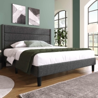 Bettgestell 140x200 Modernes Doppelbett mit Lattenrost und gepolstertem Kopfteil für moderne Schlafzimmer Dunkelgrau