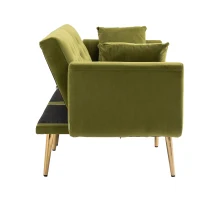 Canapé lit 3 places en velours avec Ajustable Postes, robustes Structure métallique, idéale pour Salon et chambre, 162x78x80 cm, Vert Olive(m-9)