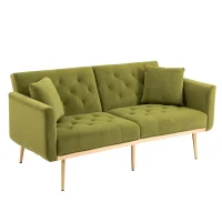 3-Sitzer-Sofa in Samtoptik, verstellbares Schlafsofa, bequem zum Sitzen oder Schlafen, für Wohnzimmer und Schlafzimmer, 162x78x80 cm, Olivgrün(m-2)